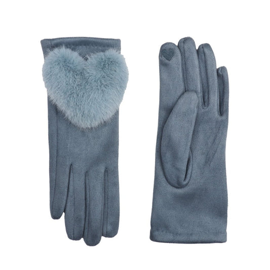 Gloves with Faux Fur Heart