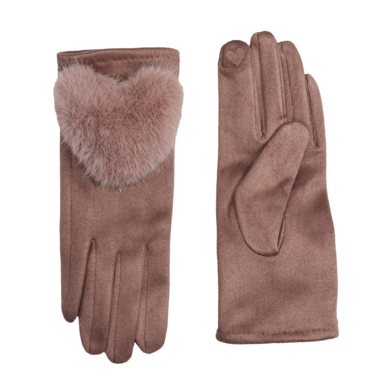 Gloves with Faux Fur Heart