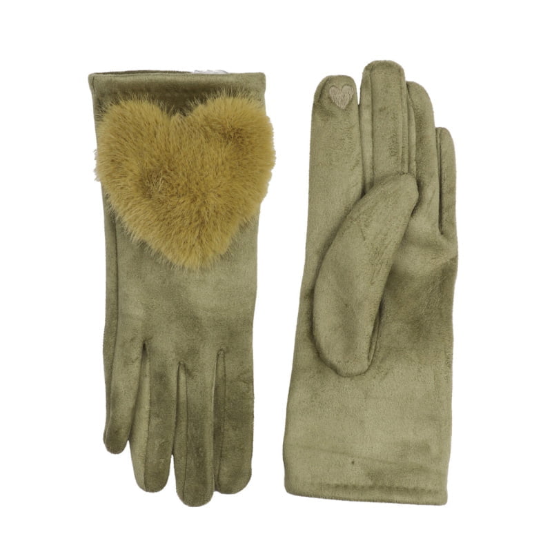 Gloves with Faux Fur Heart