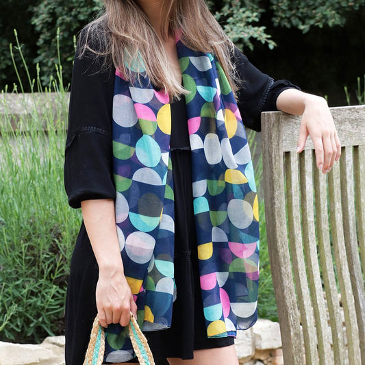 Recycled navy mix geo circle print scarf