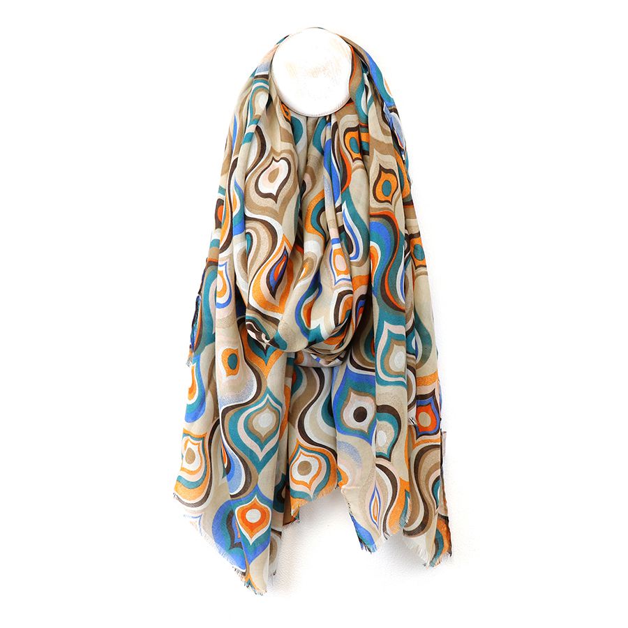 Blue and Orange Mix Retro Wave Print Scarf