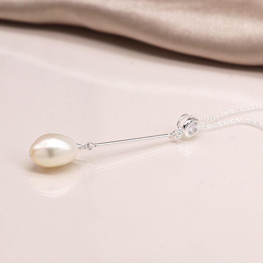 Sterling silver crystal and pearl drop necklace