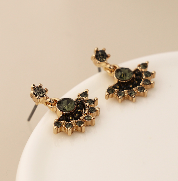 Golden, Black and Grey Fan Drop Earrings