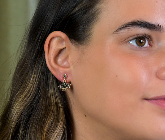 Golden, Black and Grey Fan Drop Earrings