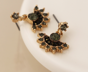 Golden, Black and Grey Fan Drop Earrings