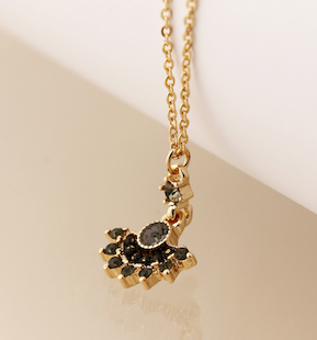 Black and Golden Fan Pendant on Fine Golden Chain