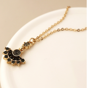 Black and Golden Fan Pendant on Fine Golden Chain
