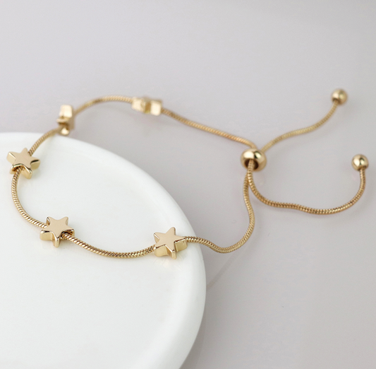 Golden Snake Chain and Stars adjustable bracelet