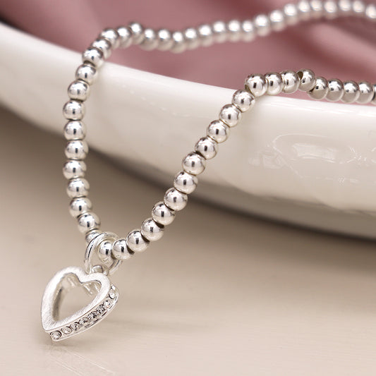 Silver plated crystal edged heart bracelet